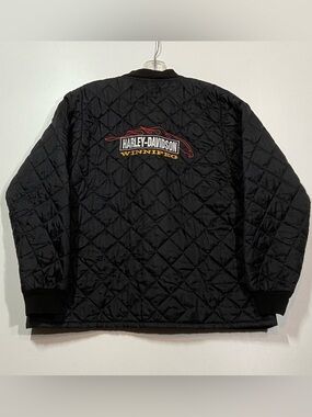 Harley-Davidson Black Quilted Freezer Jacket with Red & Yellow Logo